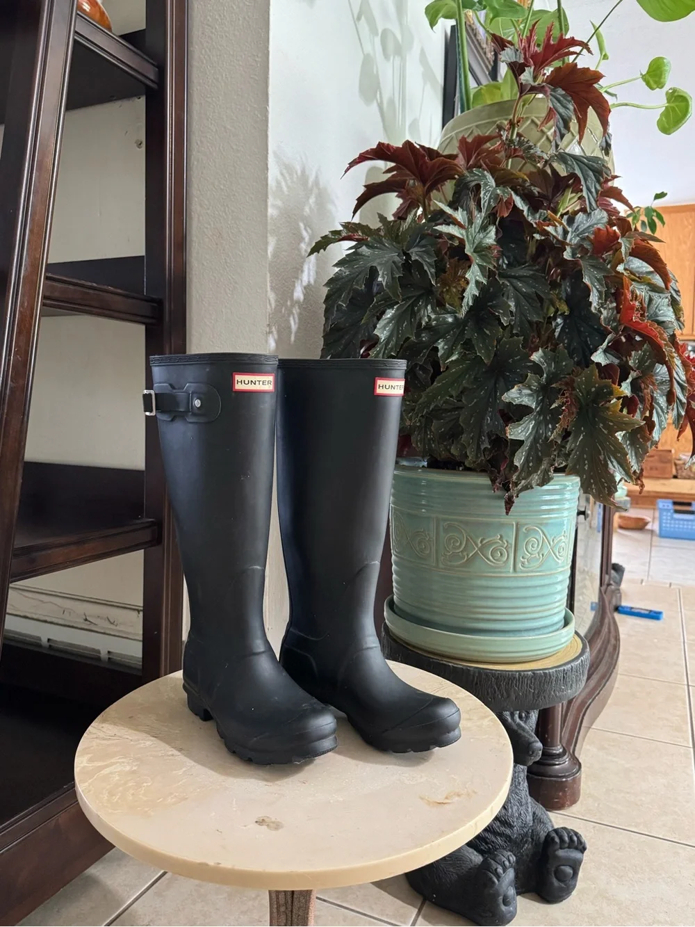 Hunter Black Logo Tall Rain Boot Interior Detail